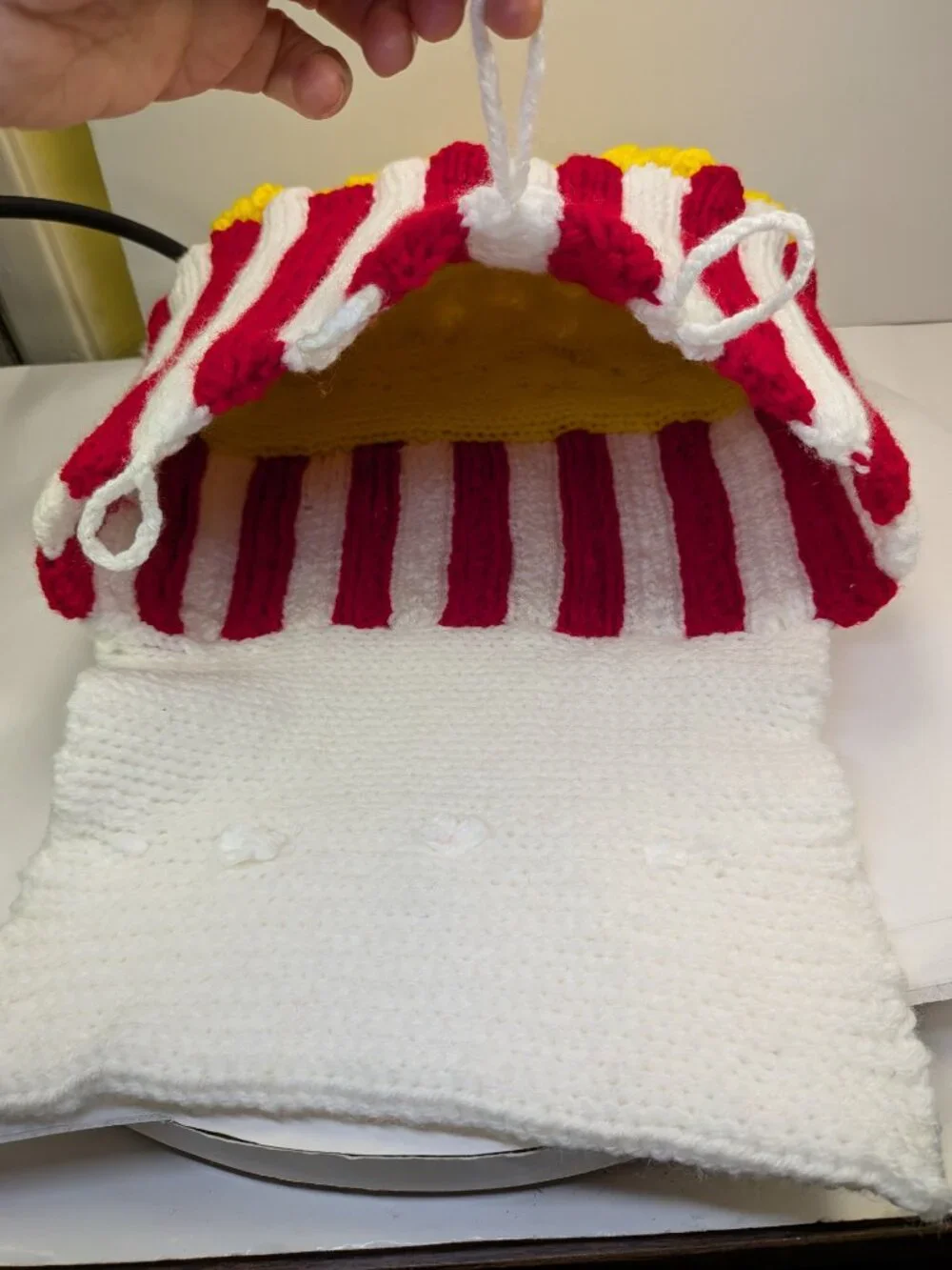 Handmade Popcorn Pillow 12x12 Movie Theater Room Decor Hand Knit Crochet 3D Art